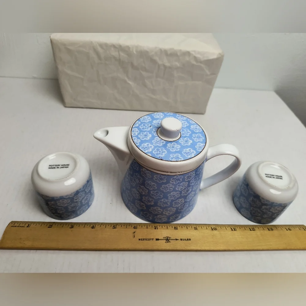 Pottery House Japanese Teapot Blue Floral Porcelain Tea Lover Made In Japan
